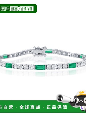 自营 simona925 纯银圆形和祖母绿切割 3 毫米网球手链 - 绿色 美