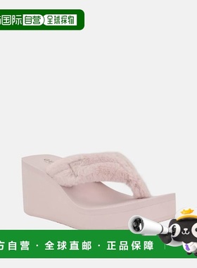自营guessSabinn Faux-Fur Wedge Sandals - light pink 680 美国