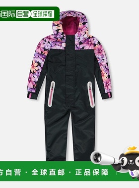 自营 deux par deux季中连体外套 黑色配粉色和橙色花朵 - 黑色配