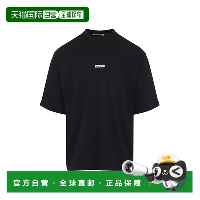 自营marniBlack Cotton Logo T-Shirt - black 美国奥莱直发