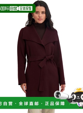 自营TAHARI Women's Double Face Wool-Blend Belted Coat - choc
