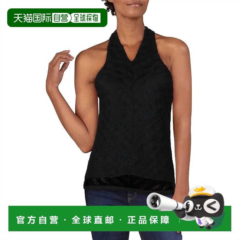 自营red hauteLace Layered Halter Top In Black - black 美国奥
