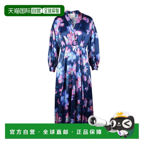 自营forte forteLong Silk Dress - Blue/Pink - black 美国奥莱
