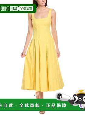自营STAUD Wells Midi连衣裙-黄色 美国奥莱直发新款