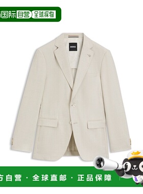 自营 boss格子羊毛、丝绸和亚麻制成的修身运动夹克——白色 美国