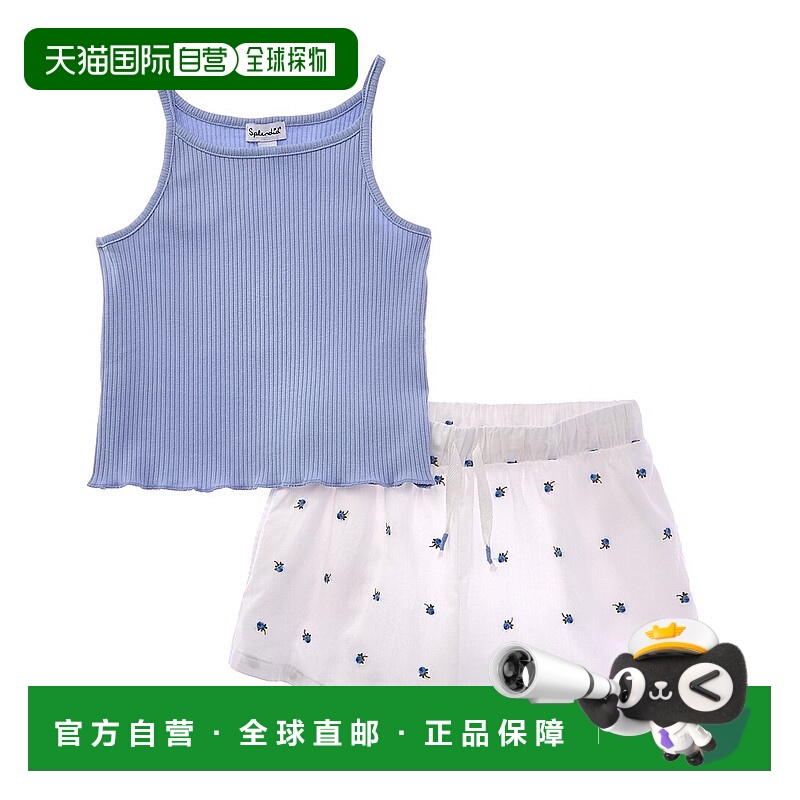 自营splendid华丽2件鲜花上衣和裙子套装-蓝色 美国奥莱直发