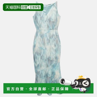 自营Elie Tahari Blue Printed Crepe Sleeveless Yirma Midi Dre