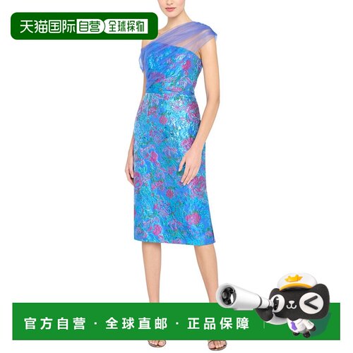 自营Theia Jaylen Draped Shawl Dress - blue 美国奥莱直发