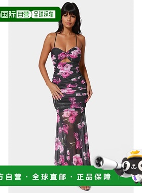 自营Bebe Women's Twist Front Mermaid Mesh Gown - black multi