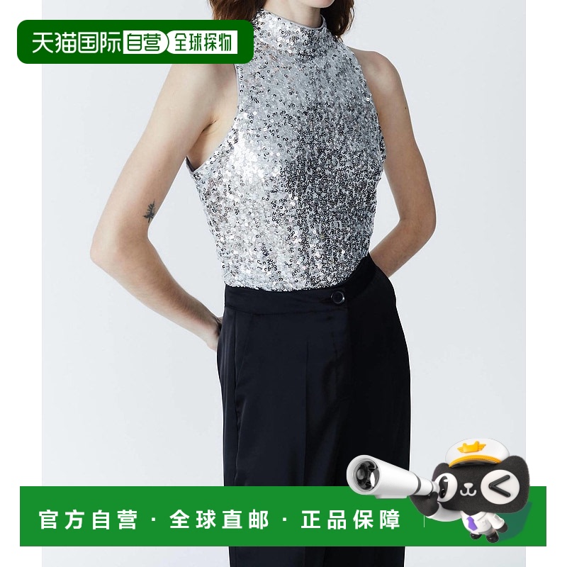 自营 delucZion Sequin Tank Top In Silver - silver 美国奥莱直
