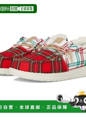 自营Kids Hey Dude Wally Plaid PSGS Multi Christmas Moc Toe S
