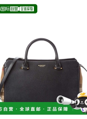 自营Burberry Banwell Check Canvas & Leather Satchel - black