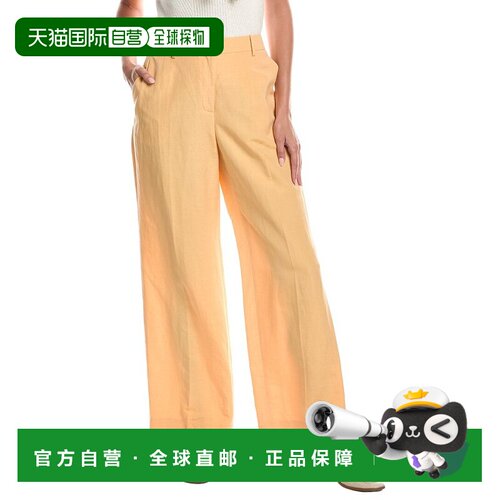 自营Lafayette 148 New York Gates丝绸 & 亚麻裤子-棕色 美国奥