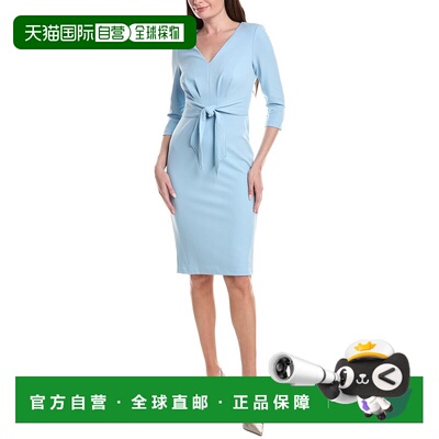 自营Adrianna Papell Crepe Tie Waist Sheath Dress - blue 美国