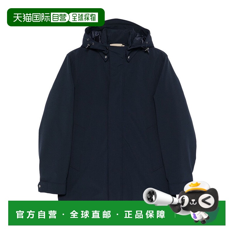 自营woolrichNavy Blue Hooded Jacket With Concealed Fastening
