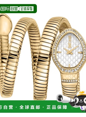 自营JUST CAVALLI Womens's Snake Watch, Gold Color Case, Silv