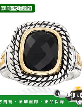 自营 925 纯银和 14 克拉黄金 Ross-Simons 黑色缟玛瑙戒指 - 黑