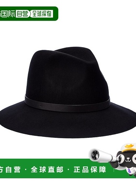 自营Bruno Magli皮革镶边羊毛毡Fedora-黑色 美国奥莱直发帽子