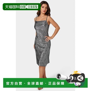 Foil Pleat blacksilver Women 美 Dress Midi 自营Bebe Cowl