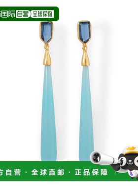 自营 liv oliver18k 蓝色石英和蓝色玉髓吊式耳环 - 蓝色 美国奥