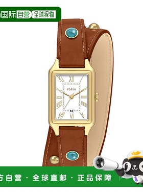 自营Fossil Women's Raquel Three-Hand Date Brown Leather Watc
