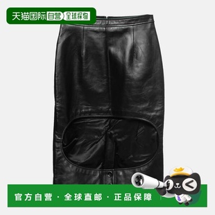 自营Burberry Black Leather Cut Out Pencil Skirt - black 美国