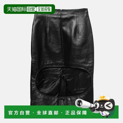 自营Burberry Black Leather Cut Out Pencil Skirt - black 美国