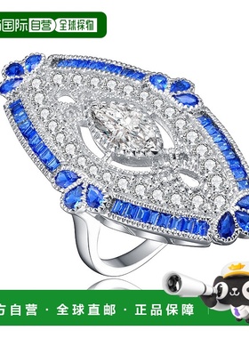 自营 GENEVIVE 纯银蓝宝石立方氧化锆 Coctail 戒指 - 蓝色 美国