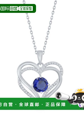 自营simonaSterling Silver Double Heart CZ Pendant  w/Chain b