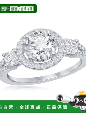 自营 simona 925 纯银圆形 CZ 光环配侧石开放式订婚戒指 - 银白