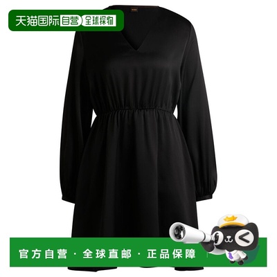 自营 bossV-neck dress in hammered satin - black 美国奥莱直发