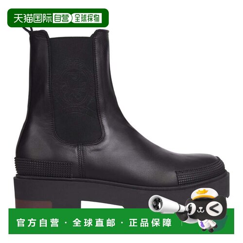 自营tommy hilfiger黑色皮革厚皮弹性嵌板靴子-黑色 美国奥莱直发