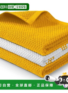 自营 zulay kitchen棉质吸水厨房毛巾 3 条装 15x25 - 条纹黄色