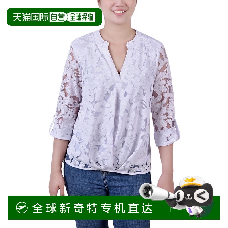 自营ny collectionPetites 女式花卉印花 V 领套头衫 - 白色 scro