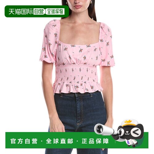 自营AFRM Haley Smocking Waist Puff Sleeve Top - pink 美国奥