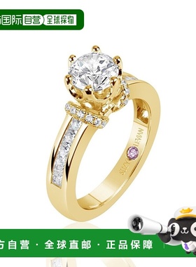 自营 Suzy Levian 金色纯银方晶锆石圆形切割订婚戒指 - 黄色 美