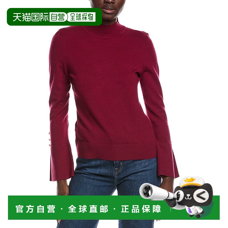 自营CeCe Pearl Split Cuff Sweater - red 美国奥莱直发