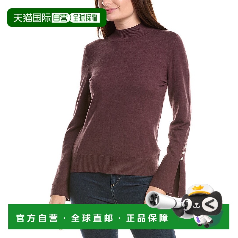 自营CeCe Pearl Split Cuff Sweater - brown 美国奥莱直发毛衣