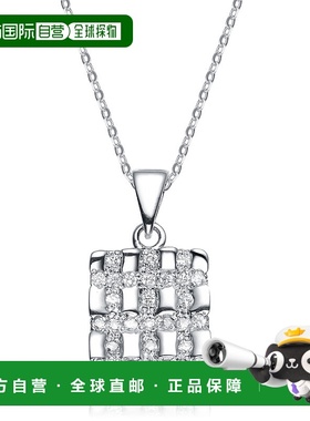 自营 genevive纯银白色立方氧化锆编织方形吊坠 - 白色 美国奥莱