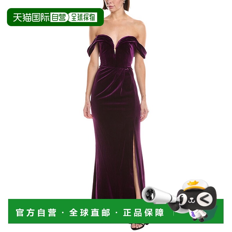 自营Marchesa Notte Off-The-Shoulder Velvet Maxi Dress - purp