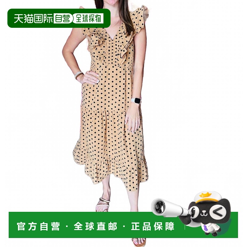 自营reminiscenceRuched Cotton Polka Dot Midi Dress In Brown