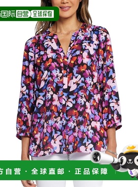 自营NYDJ Petite 3/4 Sleeve Pintuck Blouse - multi 美国奥莱直