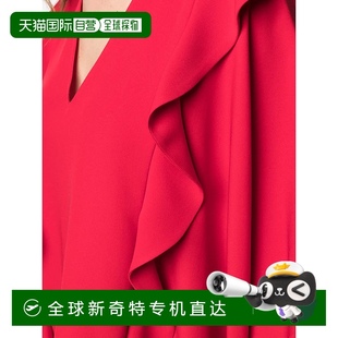 自營 美國奧萊直發(fā) 紅色 valentino華倫天奴Garavani褶邊垂褶襯衫