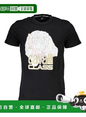 自营Cavalli Class棉质男式T恤-黑色 美国奥莱直发