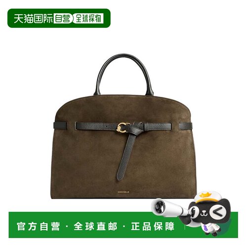 自营coccinelleSabine仿麂皮金色结构化手提包-黑色 美国奥莱直发