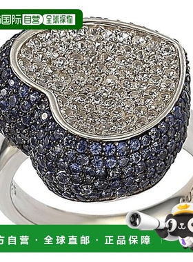 自营 Suzy Levian 纯银蓝宝石和钻石装饰微密钉心形戒指 - 蓝色