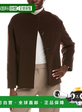 自营Cinzia Rocca Icons羊毛和羊绒混纺短外套-棕色 美国奥莱直发