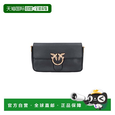 自营pinko黑色皮革Love Birds翻盖单肩包-黑色 美国奥莱直发