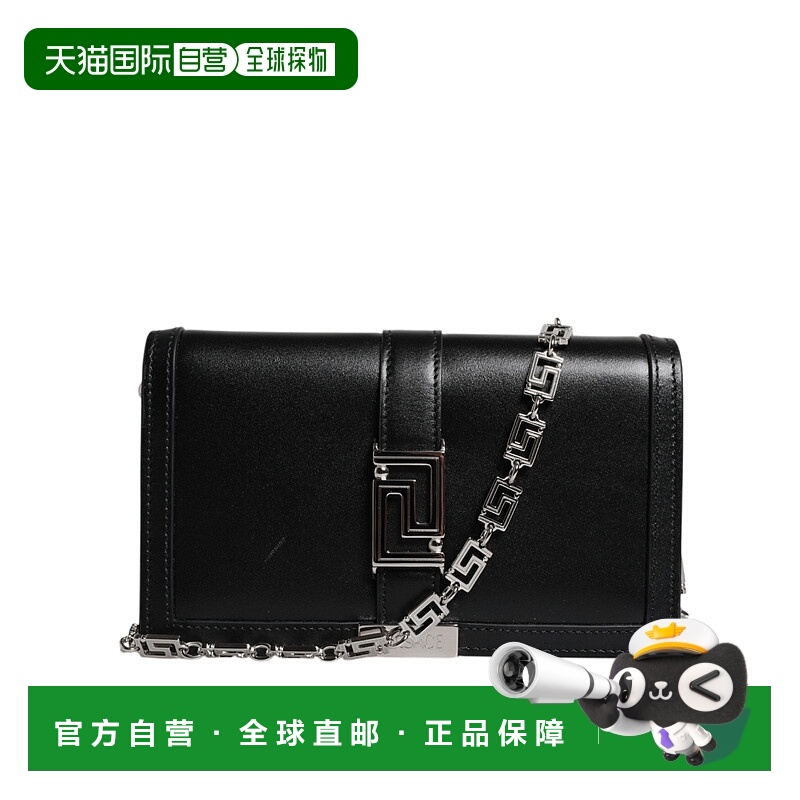 自营 Versace小牛皮皮革链带斜肩女式包-黑色 美国奥莱直发范思哲