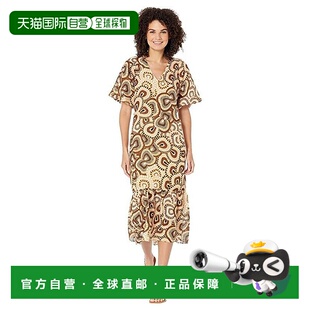 自营 Marie Oliver Reba连衣裙女式棕色分层褶边V领JDM880-棕色